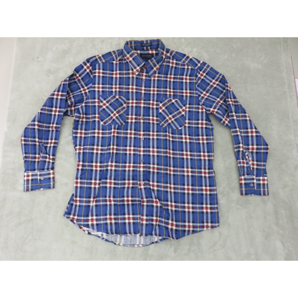 Big Yank Men's Blue Plaid Flannel Button Up Casual Long Sleeve Shirt Size L